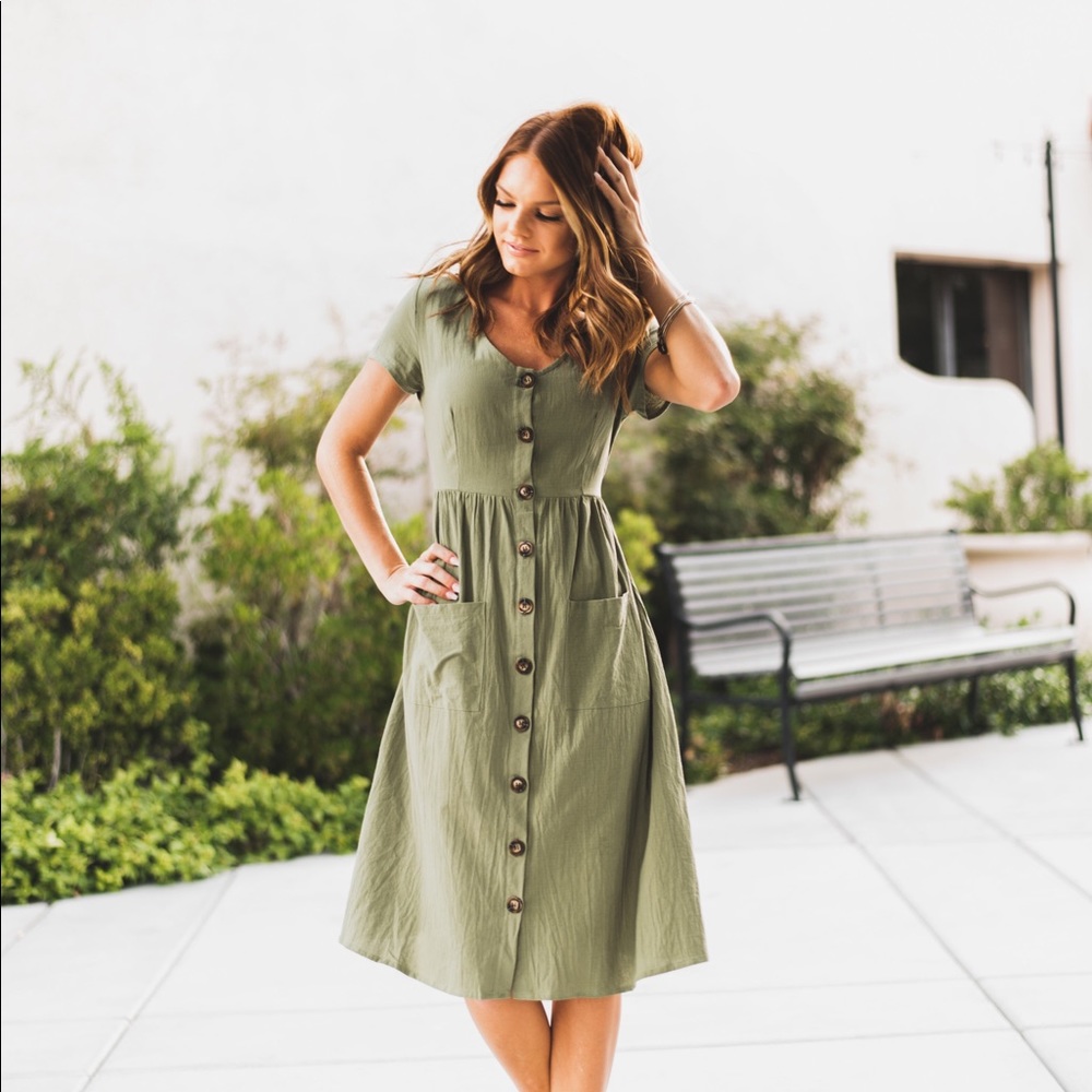 Roolee piper scoot large button down dress sage